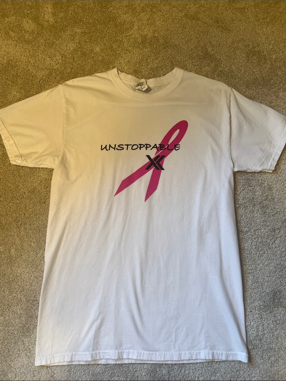 Jerzees White Short-Sleeve Tee with Pink Ribbon Graphic